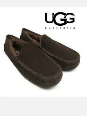 UGG Ascot Wool Lined Moccasin Slippers Brown